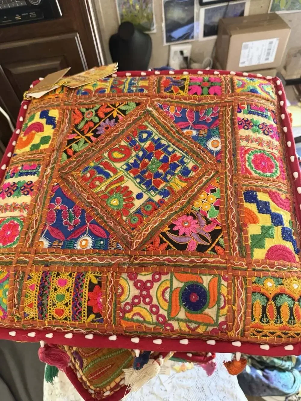 NWT Bohemian, Ethnic, Eclectic, Moroccan,4 Pillows&Pouf Ottoman boho-chic vibe